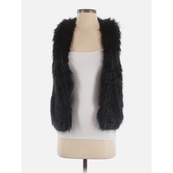 Divided by H&M Women Black Vegan Faux Fur Jacket Vest 6 Small - Picture 2 of 6